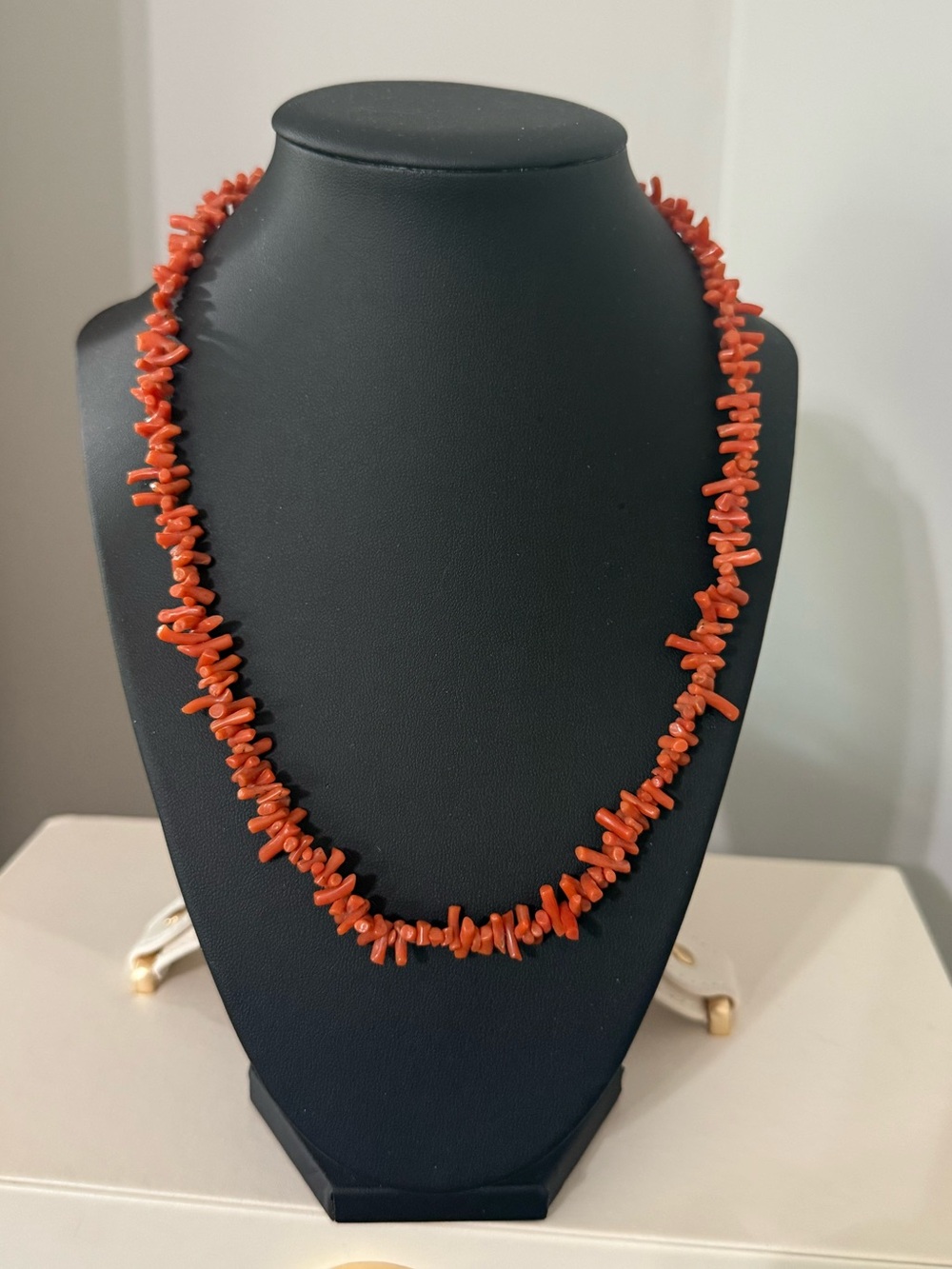 Vintage Red Coral Necklace with unique gold heart clasp